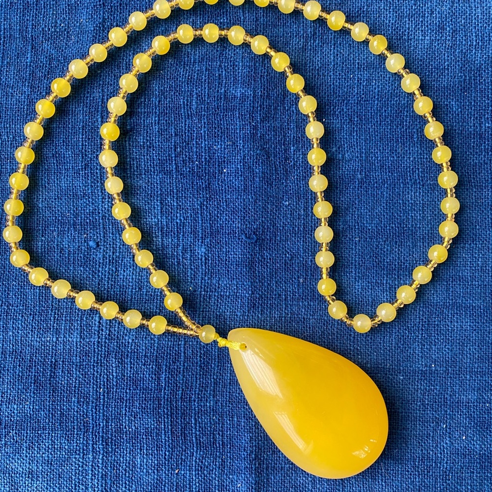 Boho Bead Long Yellow Pendant Necklace